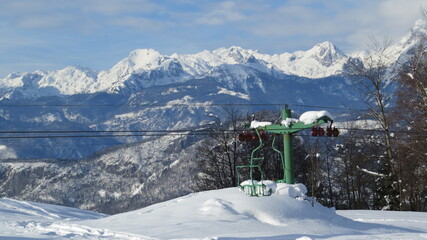 WInter view on the Julian Alps with Triglav from Kobla ski ground
