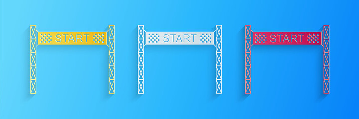 Paper cut Starting line icon isolated on blue background. Start symbol. Paper art style. Vector.