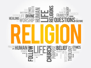 Religion word cloud collage, social concept