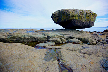 Balance Rock on the east coast of Graham Island. It is a glacial erratic from the last ice age. 