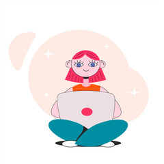 The girl blows out the candles on the cake. Birthday. A party. Gift. illustration in flat style.