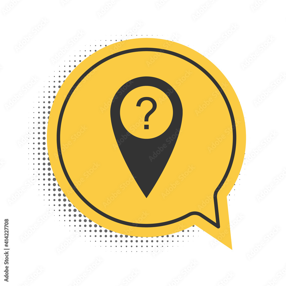 Fototapete black map pointer with question symbol icon isolated on white background. marker location sign. for 