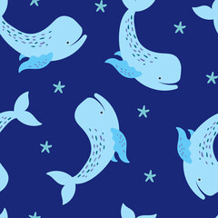 Naklejka premium Seamless pattern with whale starfish. Vector