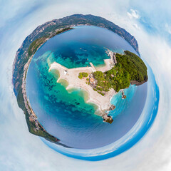 Obraz premium Island St.Nikola near Budva, Montenegro. Drone aerial little planet panorama