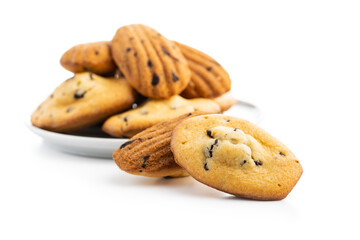 Madeleine with chocolate. Traditional French small cakes.
