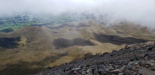mountains in the fog