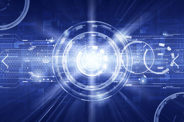 Obraz premium Abstract blue digital screen with futuristic digital tech patterns and speed glowing line.Future concept.