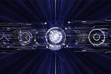 Abstract dark futuristic HUD scientific design digital technology background.