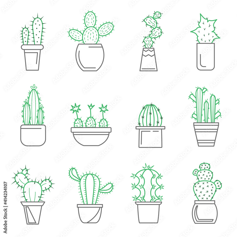 Wall mural cactus sign thin line icon set. vector