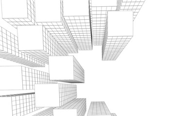 Abstract architectural background. Linear 3D illustration. Concept sketch. Vector