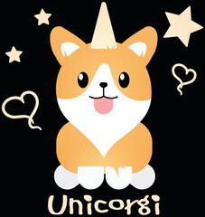 Unicorgi the Unicorn Corgi with Hearts and Stars with Clipping Path to Isolate  for Sublimation Projects