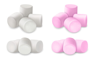 Realistic Detailed 3d Fluffy Marshmallows Set. Vector - obrazy, fototapety, plakaty