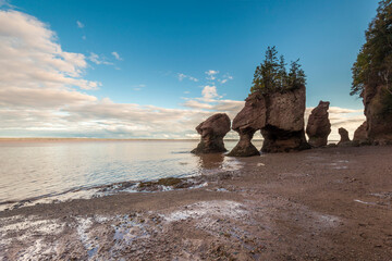 Canada, New Brunswick, Hopewell Rocks. Flowerpot Rocks formed by the great tides of the Bay of...