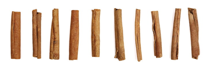 Set cinnamon sticks isolated on white background, top view