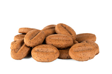 ginger biscuits with cocoa in the form of coffee beans on white background