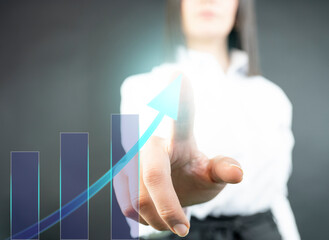 business woman hand working with modern technology and digital layer effect as business strategy concept 