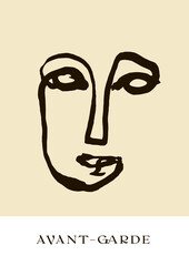 Abstract face line art. Ink minimal design poster.