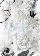 Obraz premium Acrylic abstract texture with black lines. Grunge craft background. Brushes strokes on paper.