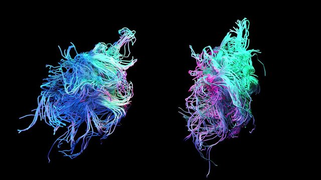 Funny tangled wires dance in neon colors. Loop animation.