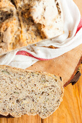 Wholemeal multigrain bread on the wooden board