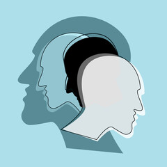 Schizophrenia concept, symbol of depresion, dementia. Vector ilustration.