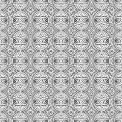 Monochrome Seamless Tile Pattern, Complex Ornament. Endless Ethnic Texture with Square Ornate Motif. Vintage Mosaic Décor. Coloring Book Page. Vector Contour Illustration