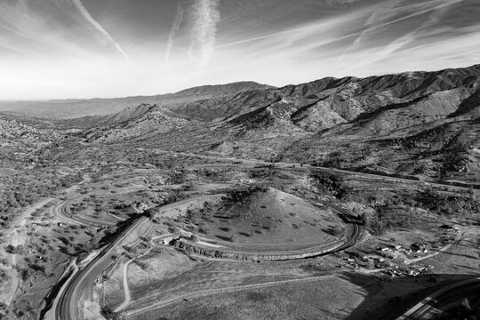 Aerial view of the Tehachapi Loop in Keene California