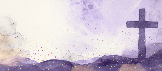 Crucifix. Watercolor christian banner.