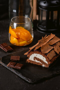 Christmas roll cake with cholocate and cream