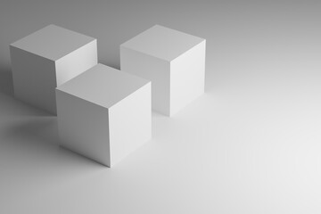 White cubes stand for products. 3D rendering