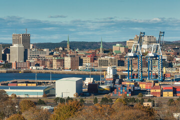 Fototapeta na wymiar Canada, New Brunswick, Saint John. Skyline from Saint John Harbour.