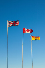 Canada, New Brunswick, Saint John. British, Canadian and New Brunswick flags.