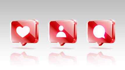 Hand like and chat icons set, sign follower 3d banner, best post social media. Vector