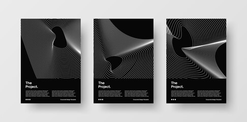 Modern Abstract Cover Design Templates. Set of Creative Multipurpose Covers for Corporate Identity, Brochure, Branding, Poster, Annual Report. Vector A4 Template with Geometric Line Wave Illustrations