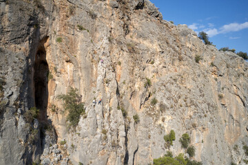 Surface of rocky cliff. Big rock formation.