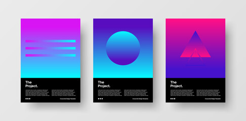 Business Presentation Cover Design Template Collection With Abstract Futuristic Geometric Illustrations. Creative Cover Design for Brochure, Report, Presentation with Shapes on Gradient Background