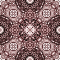 Вeautiful pattern with intricate ornament of abstract flowers and mandalas. Carpet, shawl, bandana. Print for fabric in ethnic style. Indian, arabic, moroccan, damask motifs.