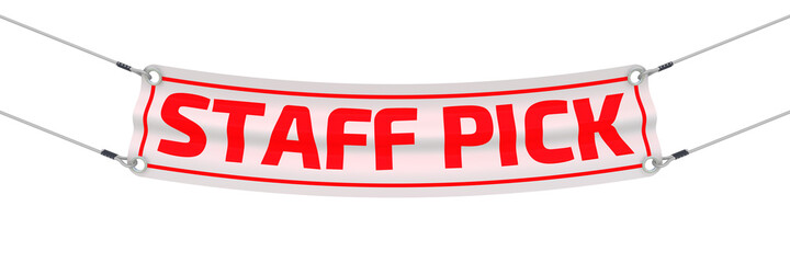 Staff pick. The advertising banner. Advertising banner with red text STAFF PICK. Isolated. 3D Illustration