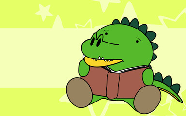 Cutest baby crocodile cartoon holding book background