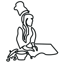 One line drawing of woman preparing dough on table
One continuous line drawing of  preparing dough on table at kitchen.