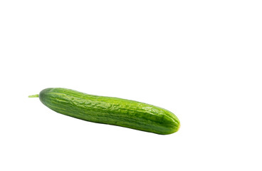 Appetizing green cucumber on a white background, natural food, vegetarian food