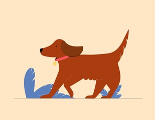 Cute dog walking, side view. Vector flat cartoon illustration