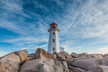 Canada, Nova Scotia, Peggy's Cove. Fishing village and Peggys Point Lighthouse. - obrazy, fototapety, plakaty