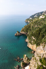 Rocky shore in world famous Amalfi coast. Campania, Italy.