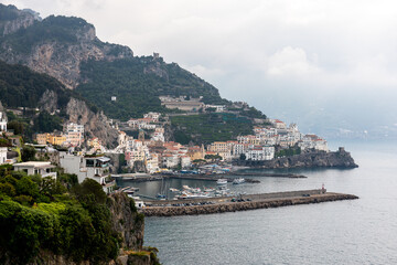 Naklejka na ściany i meble Rocky shore in world famous Amalfi coast. Campania, Italy.