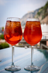 Closeup glass of spritz aperol cocktail.