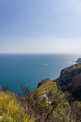 Rocky shore in world famous Amalfi coast. Unesco World heritage site. Campania, Italy.