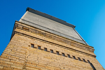 old water tower. unusual perspective bottom view