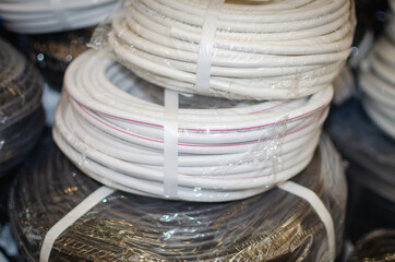 TV cable in skeins. White and black.