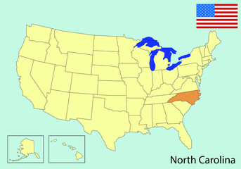 north carolina, usa states colorful map, vector illustration 